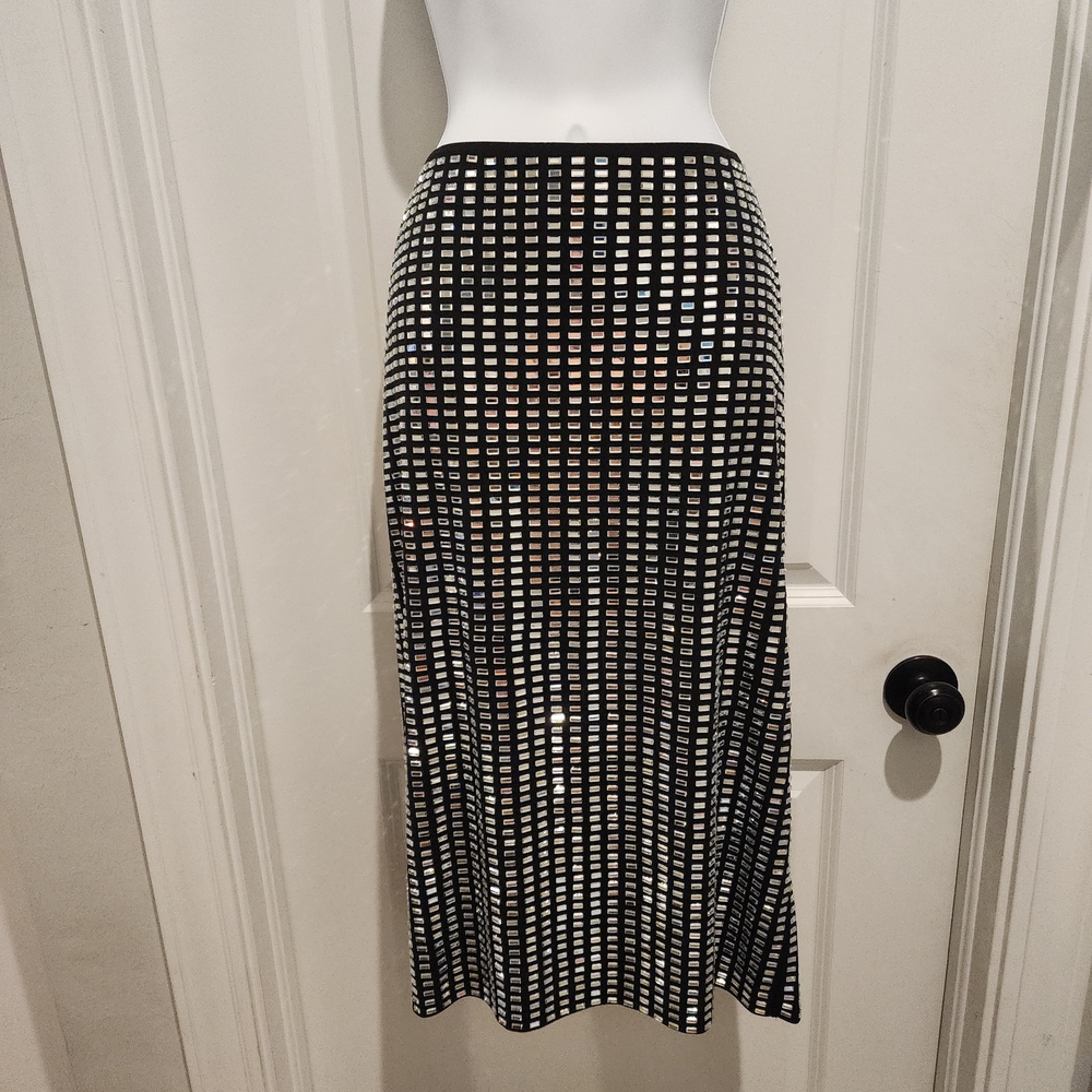 WeWoreWhat Black and White Grid Midi Skirt